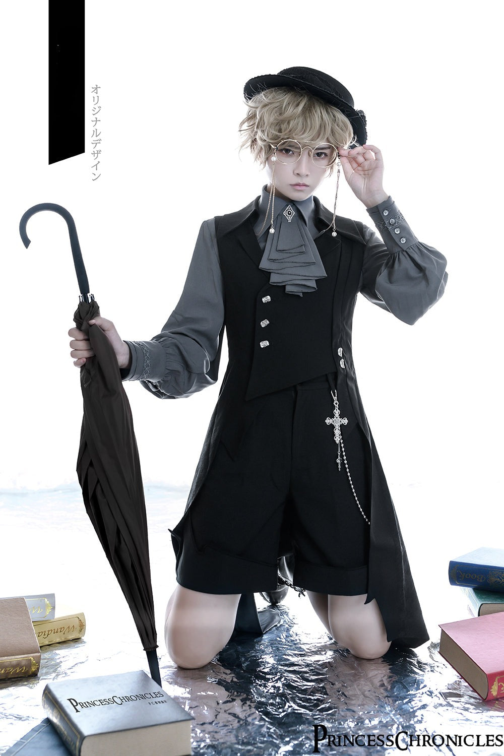 Black and Blue Retro Ouji Lolita Shirt with Mutton Sleeves - image 14
