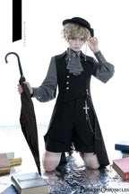 Black and Blue Retro Ouji Lolita Shirt with Mutton Sleeves - image 14