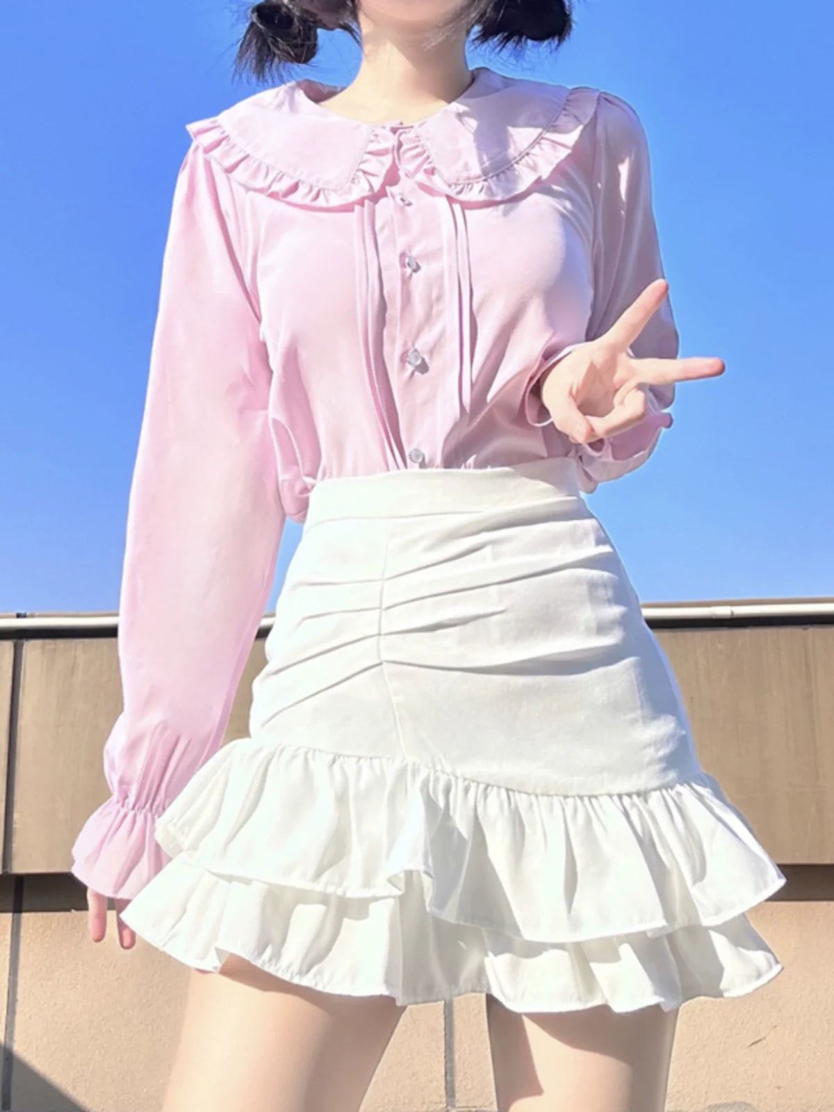 Plus Size Lolita Shirt Long Sleeve Doll Collar Blouse - image 7