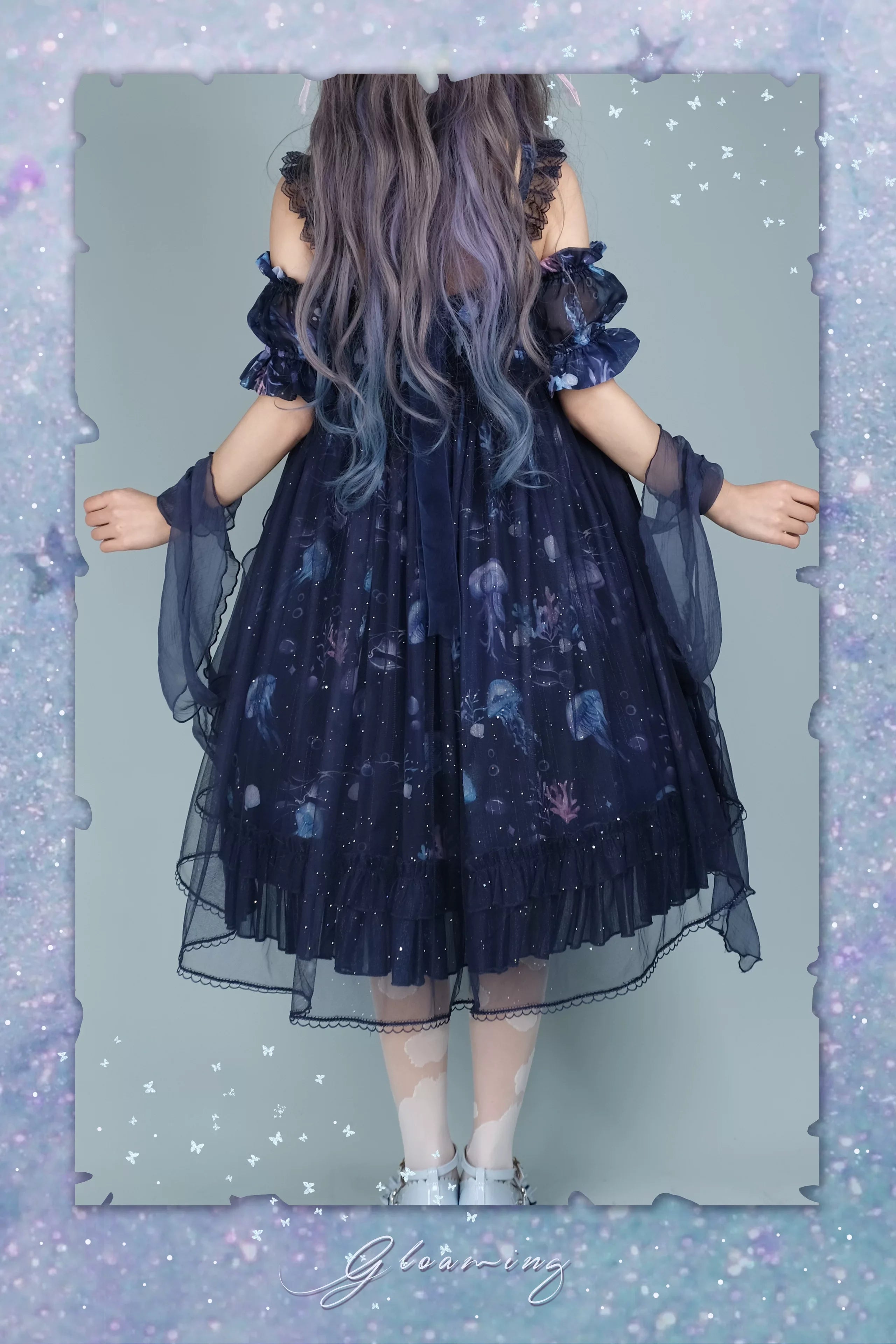 Coral Jellyfish - Sweet Lolita High-waist JSK Dress, Jellyfish & Coral Print and Accessories - image 60