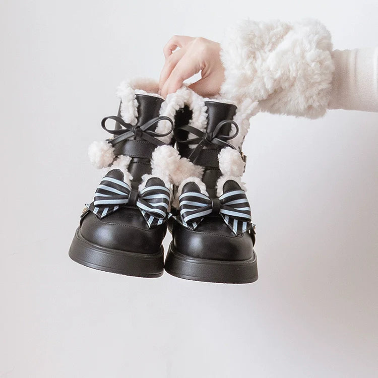 Milk Bear - Winter Lolita Shoes Thick Sole Fleece Snow Boots - image 18