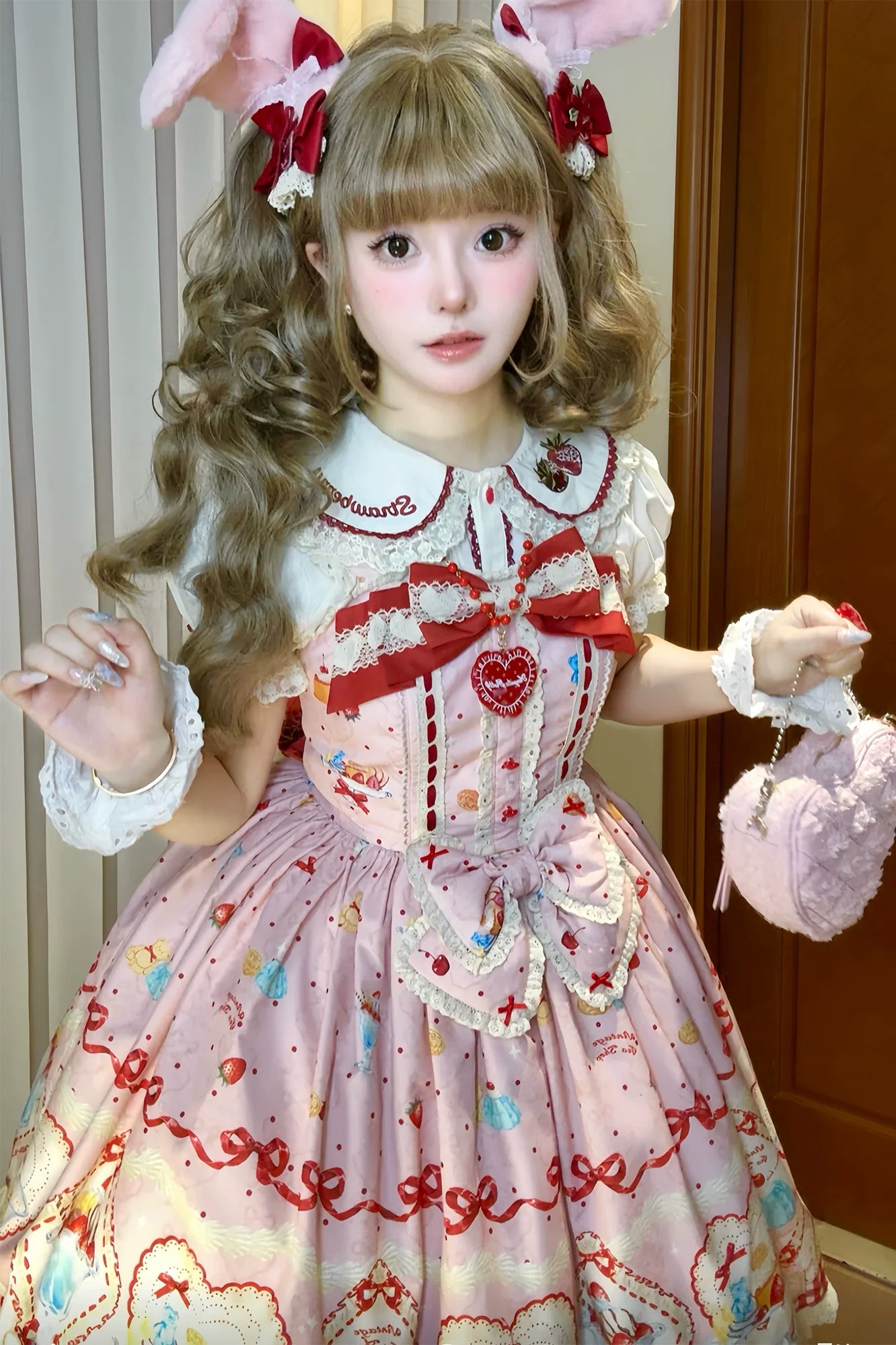 Showa Dessert Showcase - Kawaii Lolita JSK/Salopette Dress Suit, Pudding-Inspired - image 9