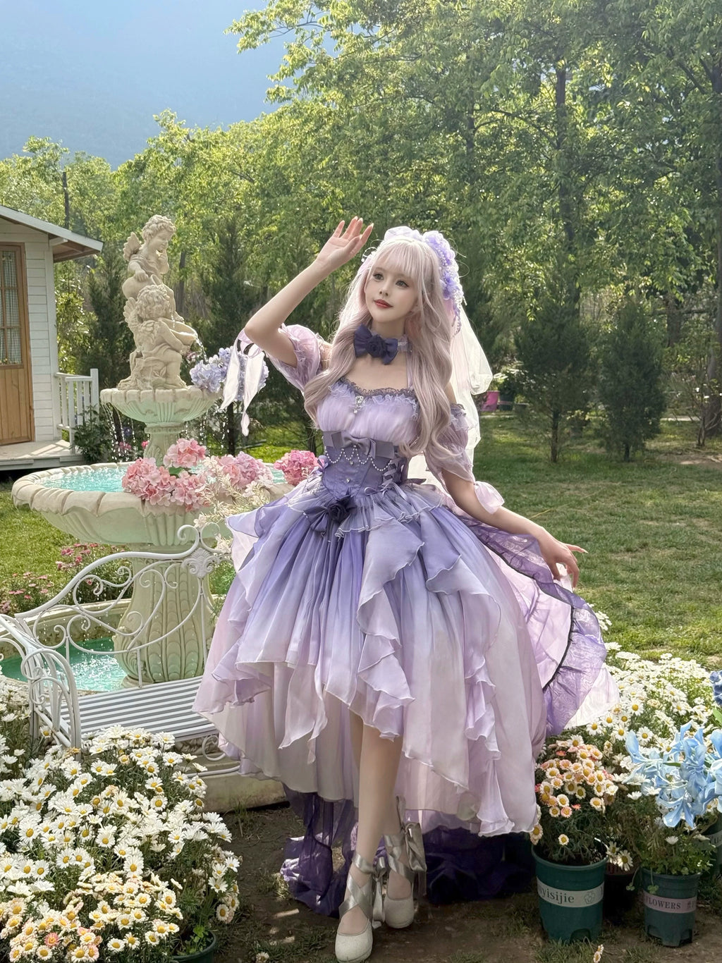 Midsummer Dream - Gradient Color Wedding Lolita JSK Dress Set, Fishbone Waist - image 1