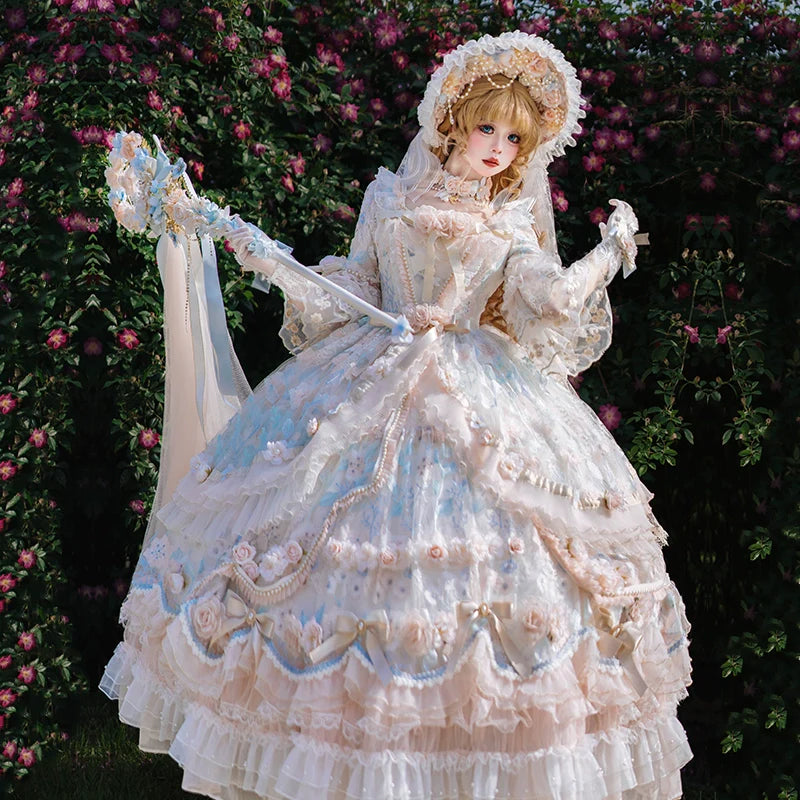 Rose Banquet Wedding Lolita OP Dress, Chiffon Tea Party Style - image 2