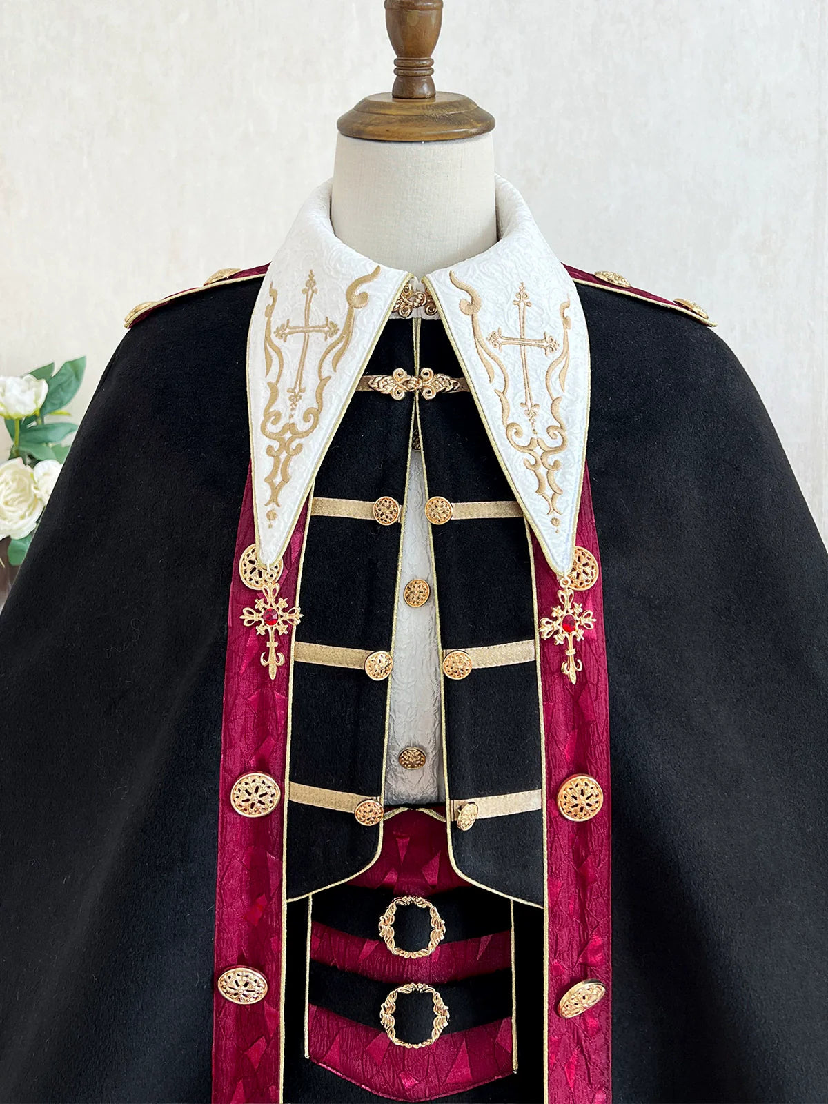 Vampire Youth - Ouji Lolita Bat Shaped Cape Set, Gold Embroidery & Red Accents - image 13