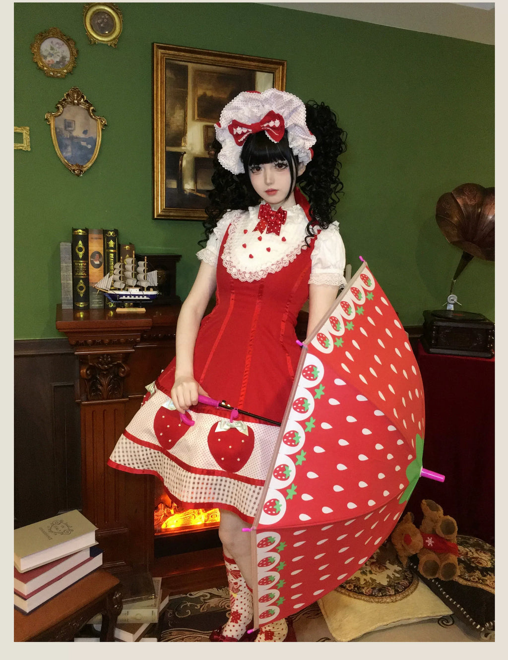 The Weird Strawberry Lady - Old School Lolita JSK, Hand-Studded Strawberry and Accessories - image 8