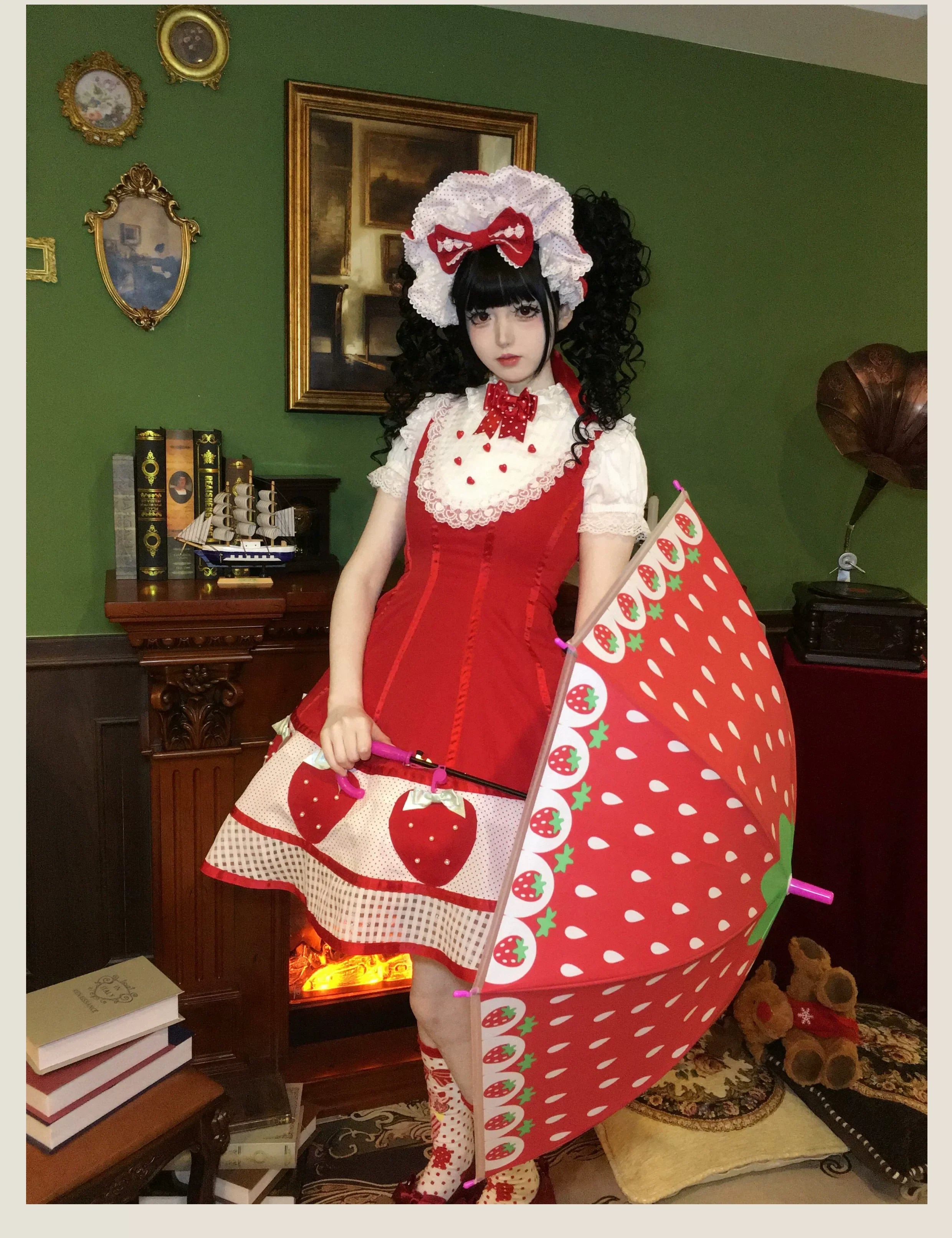 The Weird Strawberry Lady - Old School Lolita JSK, Hand-Studded Strawberry and Accessories - image 8