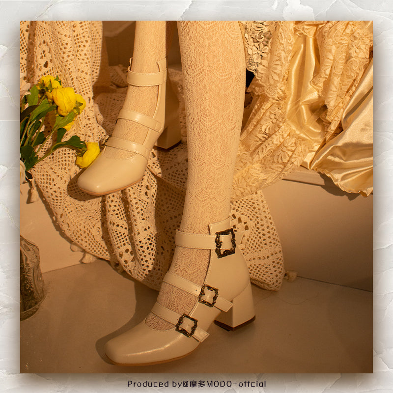 Vintage Elegant Lolita Three-buckle Mary Janes Shining Shoes - image 3