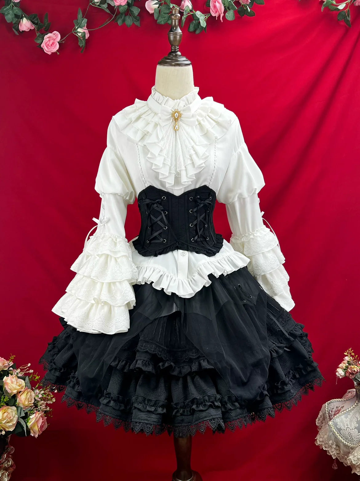 Good and Evil Angel - Gothic Lolita SK Set Retro Princess Sleeve Blouse - image 12