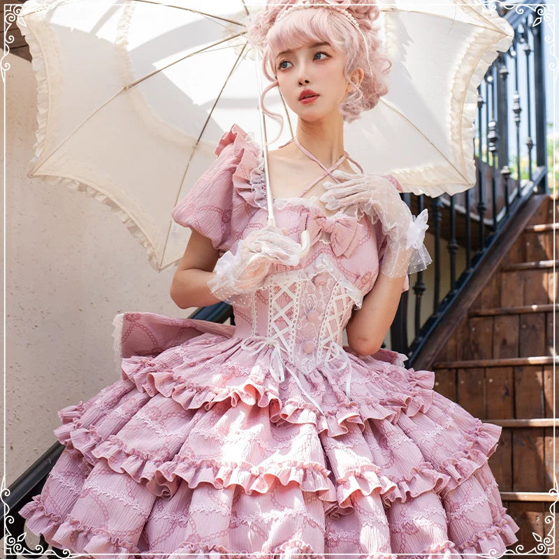 Puff Rose - Sweet Lolita OP Princess Bow Trailing Lolita Dress - image 3