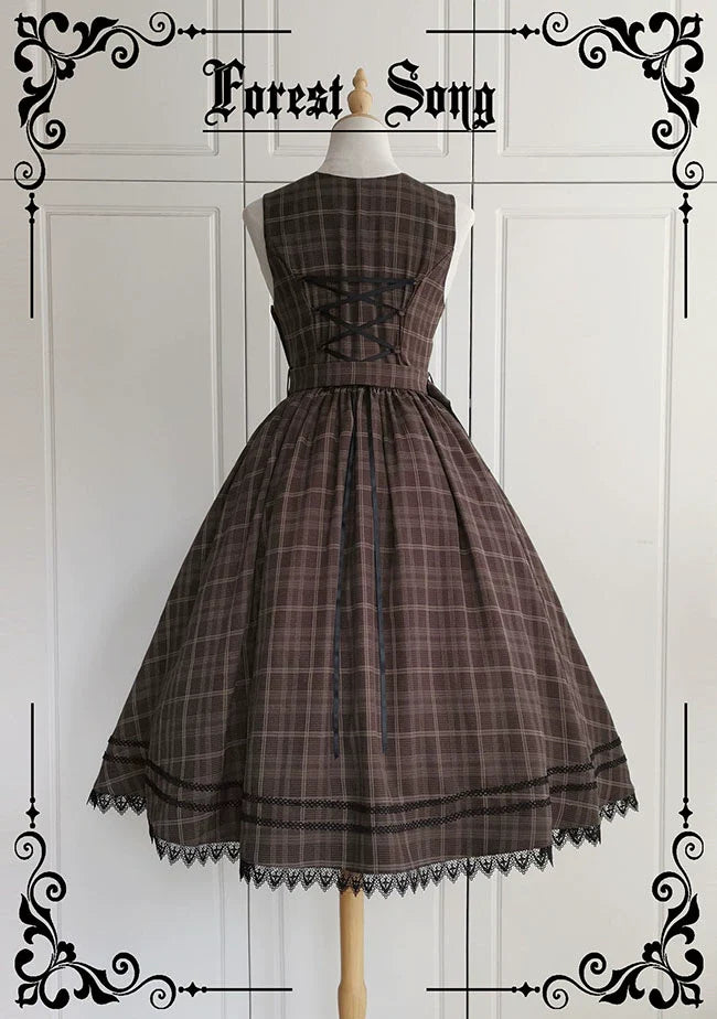 Grena's Poems - Plaid Elegant Lolita JSK Dress, V-Neck - image 3