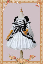 Doll-like Old-School Lolita OP Dress, Patchwork Sleeve and Accessories - image 1