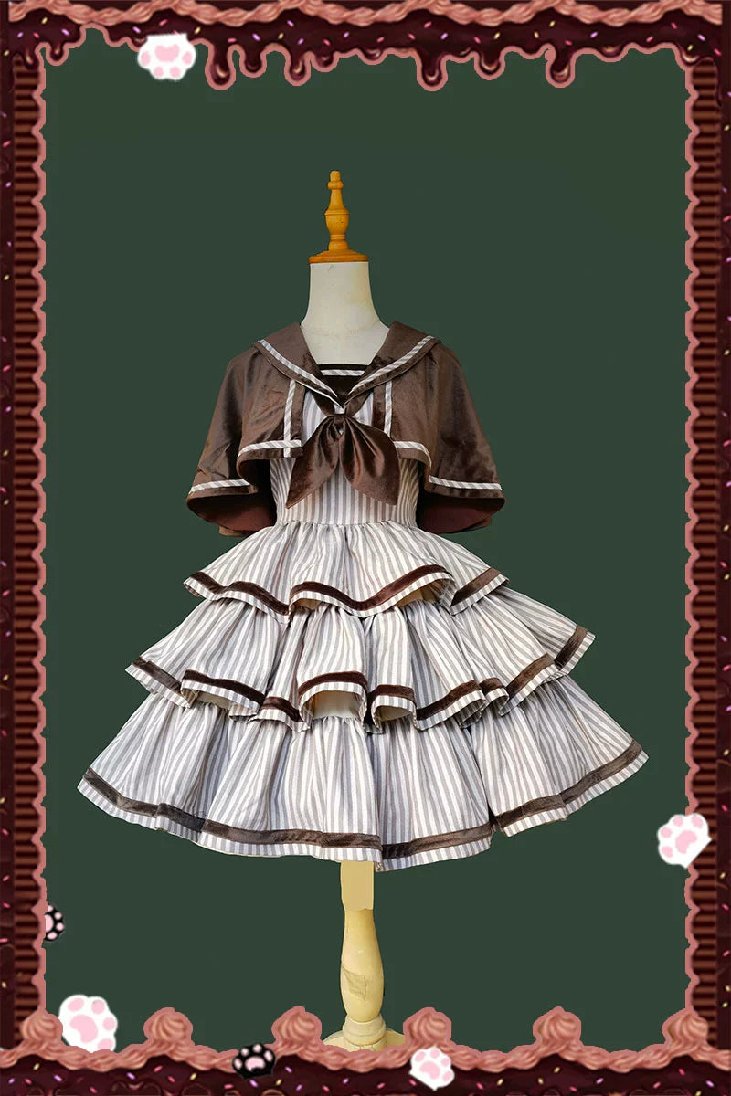 From Afar - Vintage Striped Peppy-Style Lolita JSK & Cape - image 2