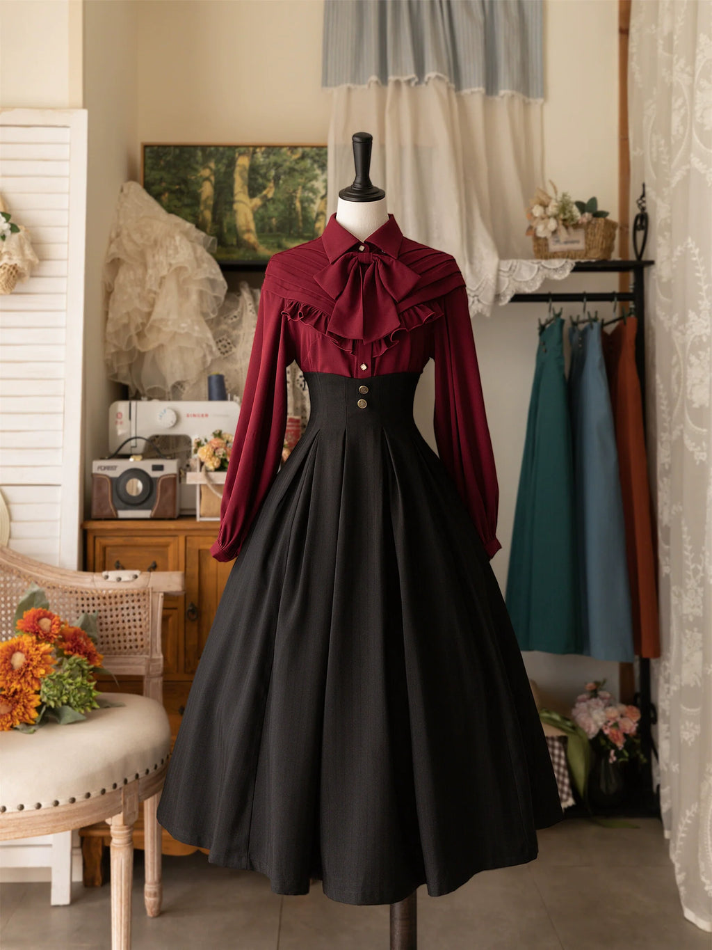 Forest Basket Elegant Lolita Blouse with Vintage Bow Tie - image 6