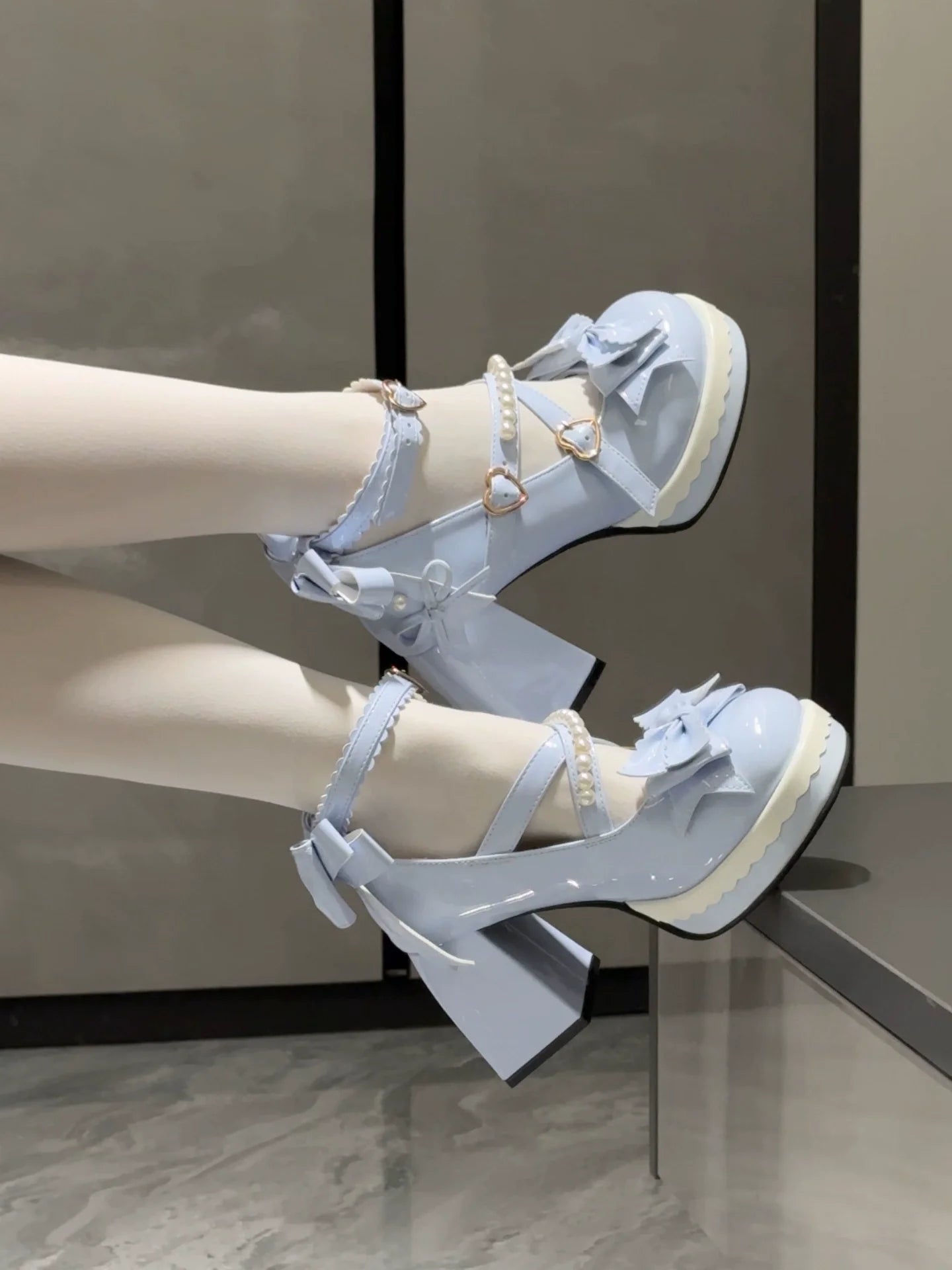 Crush Complex - Sweet Lolita Heel Shoes, Pearls & Bows - image 4