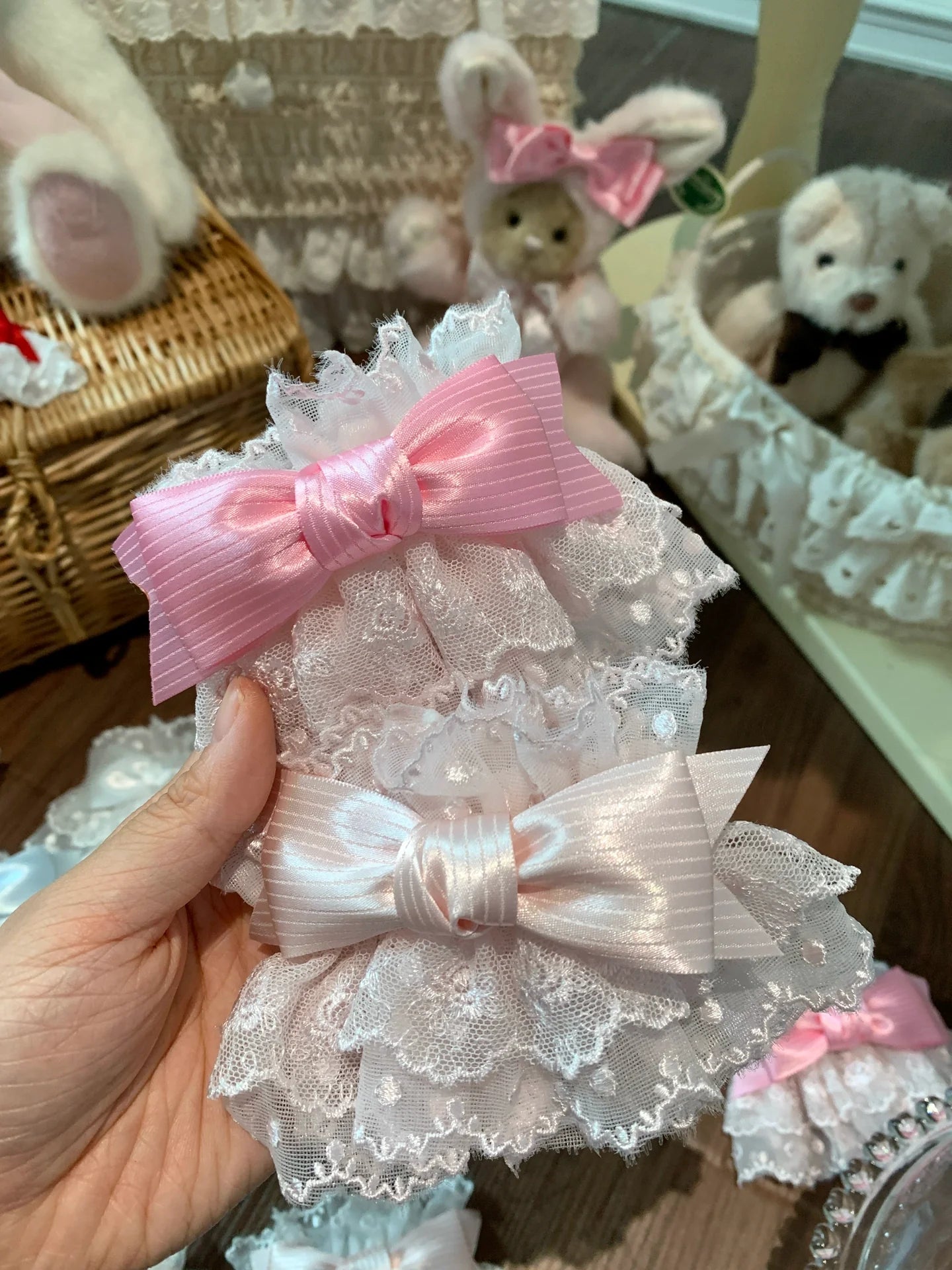Sweet Lolita Lace Bow Cuffs, Elastic Wrist - image 2