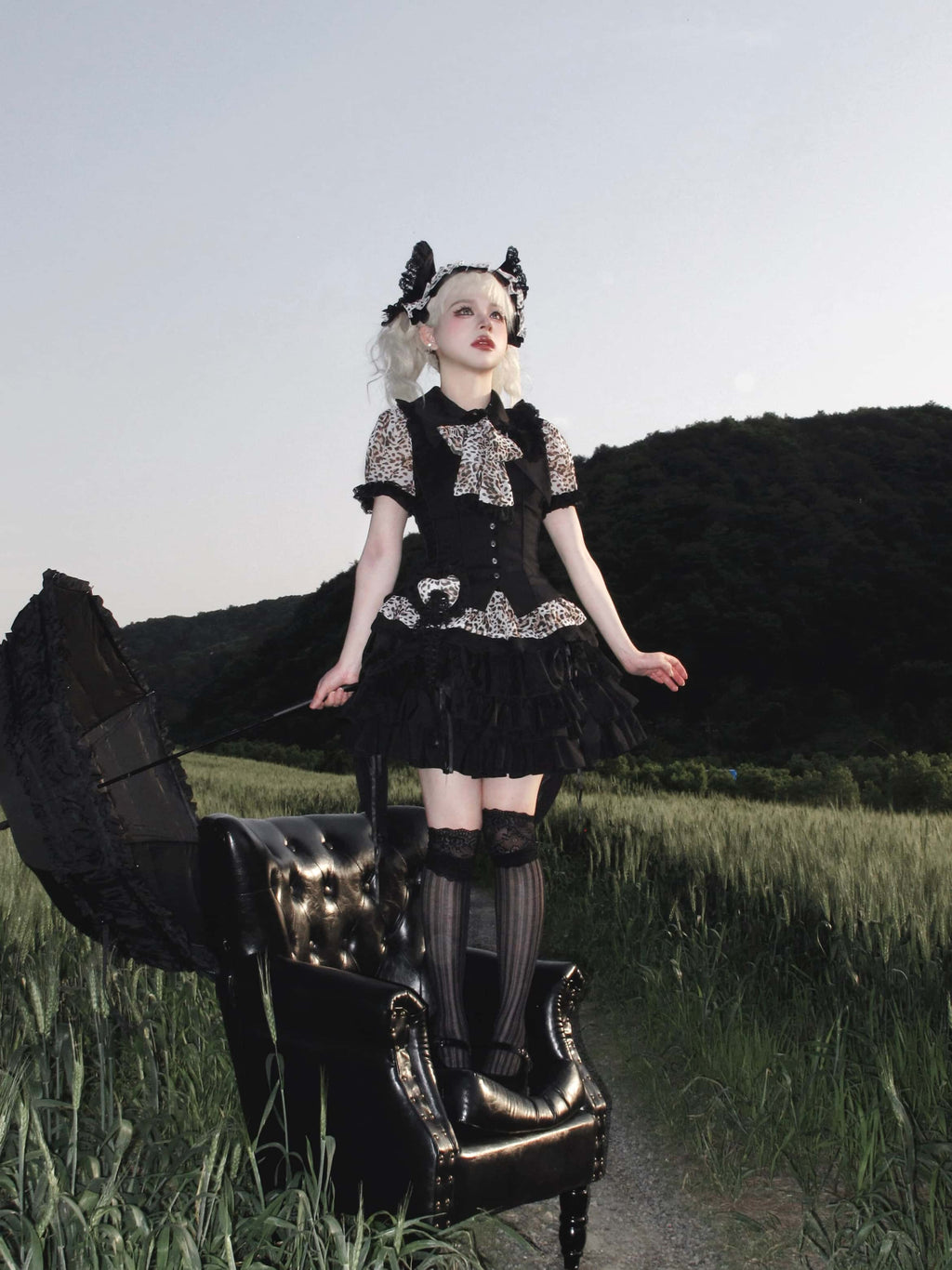 Bengal Cat Gothic Lolita Blouse Vest Skirt and Accessories Set - image 13
