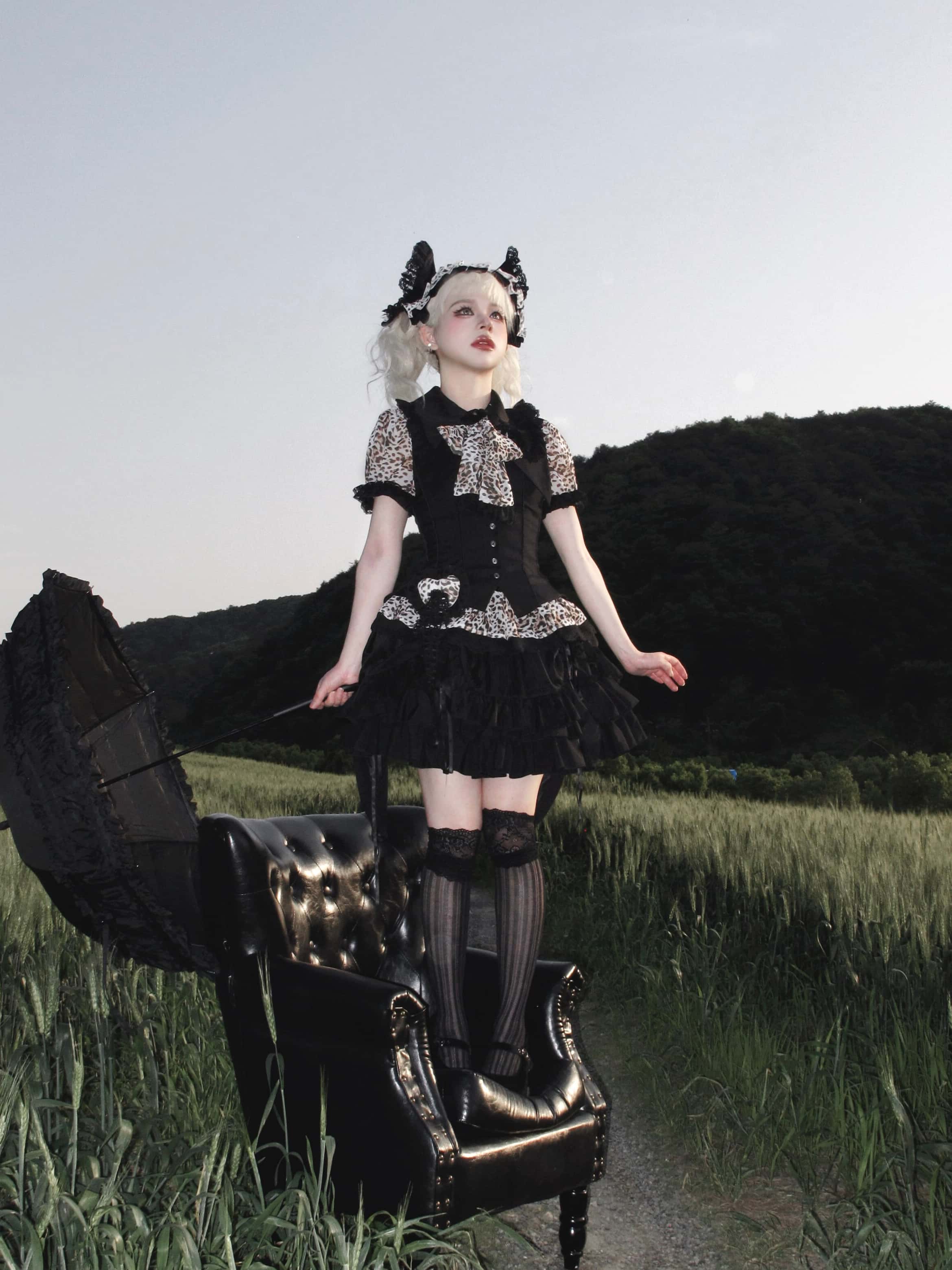 Bengal Cat Gothic Lolita Blouse Vest Skirt and Accessories Set - image 13