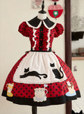 Teacup Meow - Old School Lolita Polka Dot OP Dress, Cat and Teacup Patch - image 3