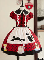 Teacup Meow - Old School Lolita Polka Dot OP Dress, Cat and Teacup Patch - image 3