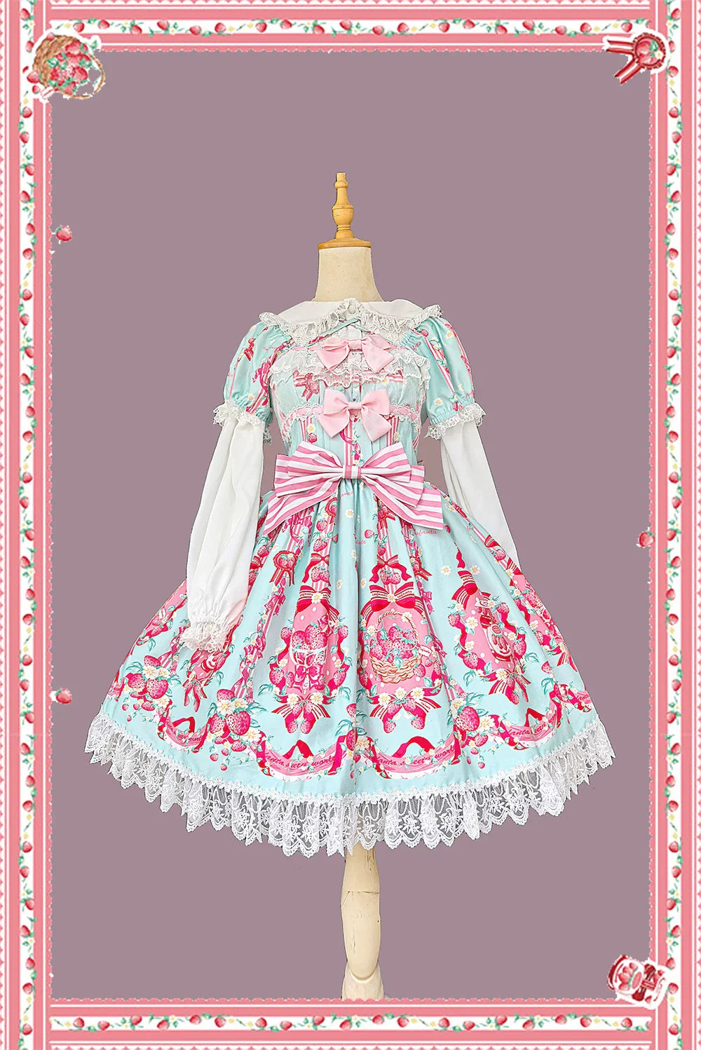 Strawberry Chef - Printed Old School Lolita OP and Accessories - image 5
