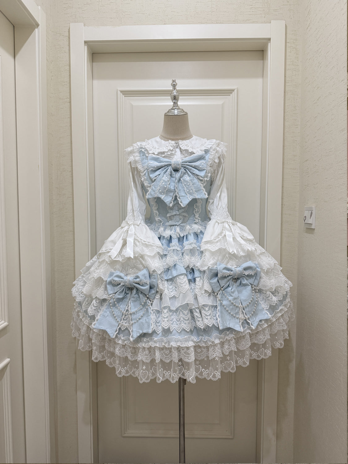 Cross Heart Knot - Sweet Lolita JSK Suit Tiered Ruffles Dress with Lace Blouse - image 20