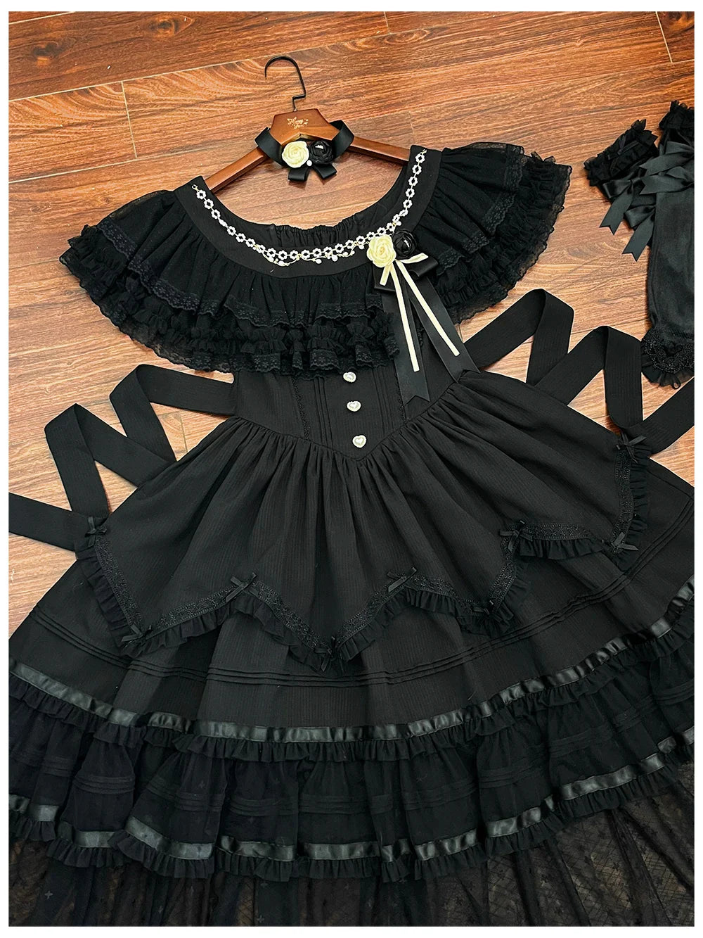Unnamed Dusk Poem - Classic Lolita OP Dress, Tulle Skirt with Cross Accent and Accessories - image 10