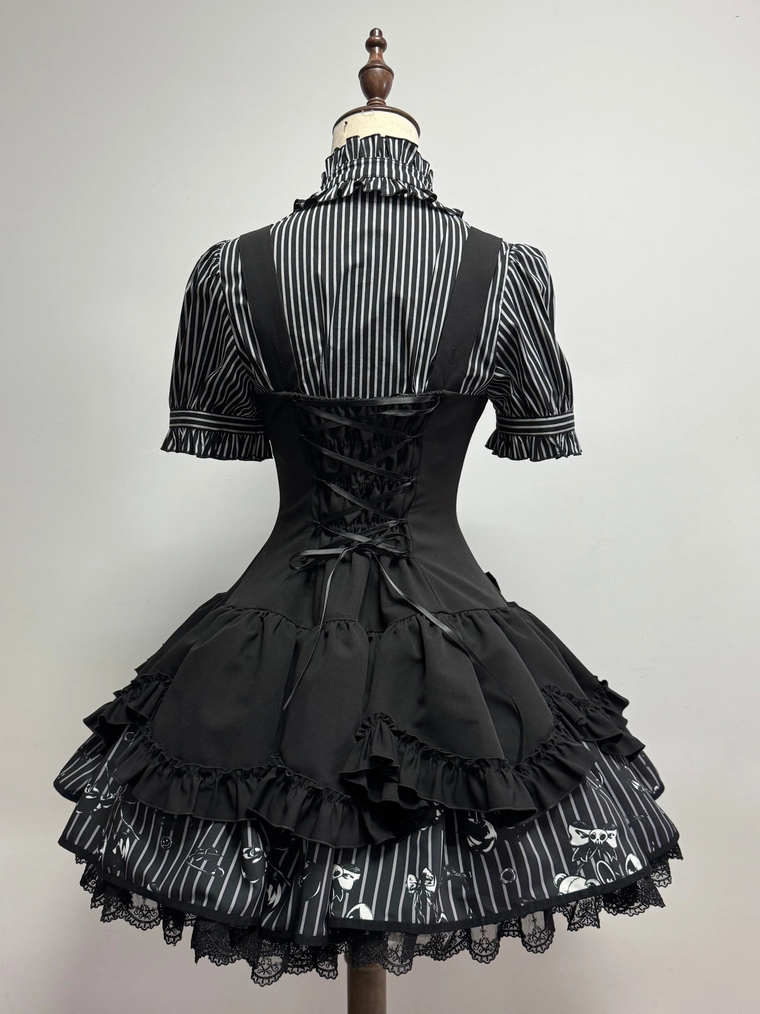Dark Lord - Gothic Lolita Striped JSK Set, Skull Print - image 3