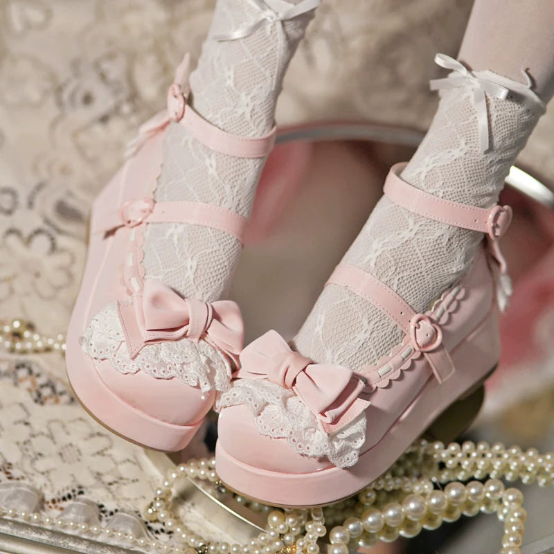 Milky Puff - Sweet Lolita Heels Shoes, Round Toe With Petite Wedge - image 6