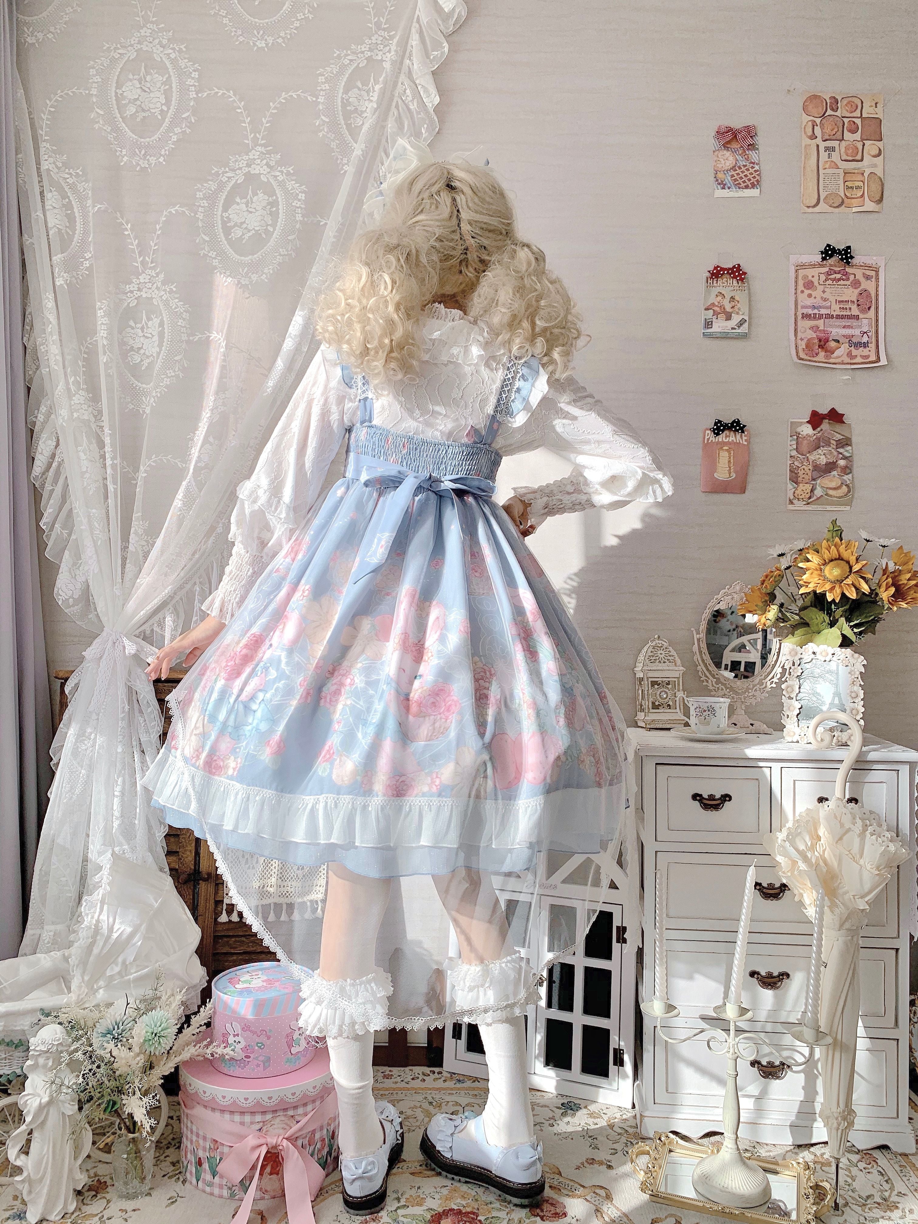 Sweet Lolita Summer JSK Dress, Wreath Bunny Printed - image 4
