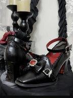 Night Banquet - Gothic Lolita Square-Toe Shoes with Ruby Bow - image 7