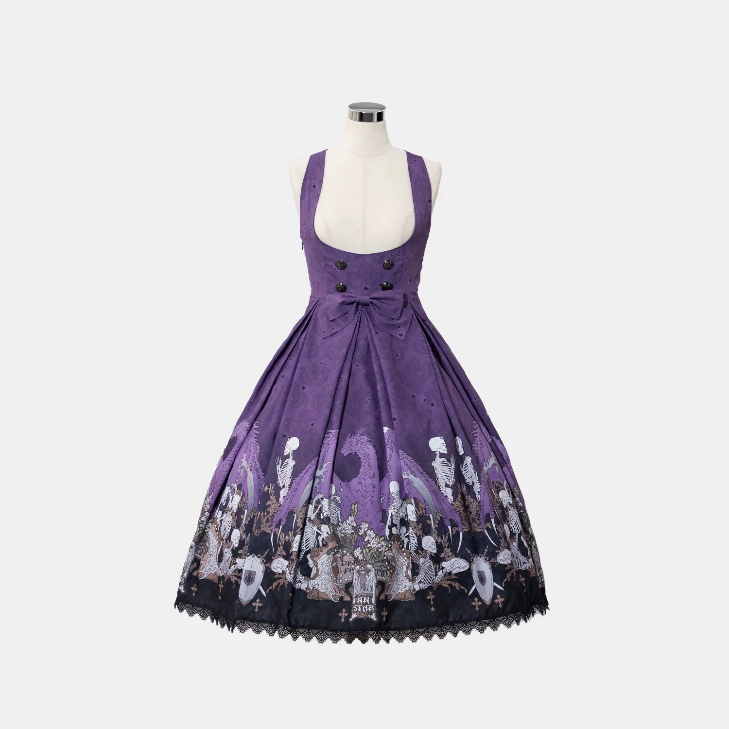 Dragon Bone Lily - Vintage Gothic Lolita Dragon & Skeleton Print JSK Dress and Accessories - image 45
