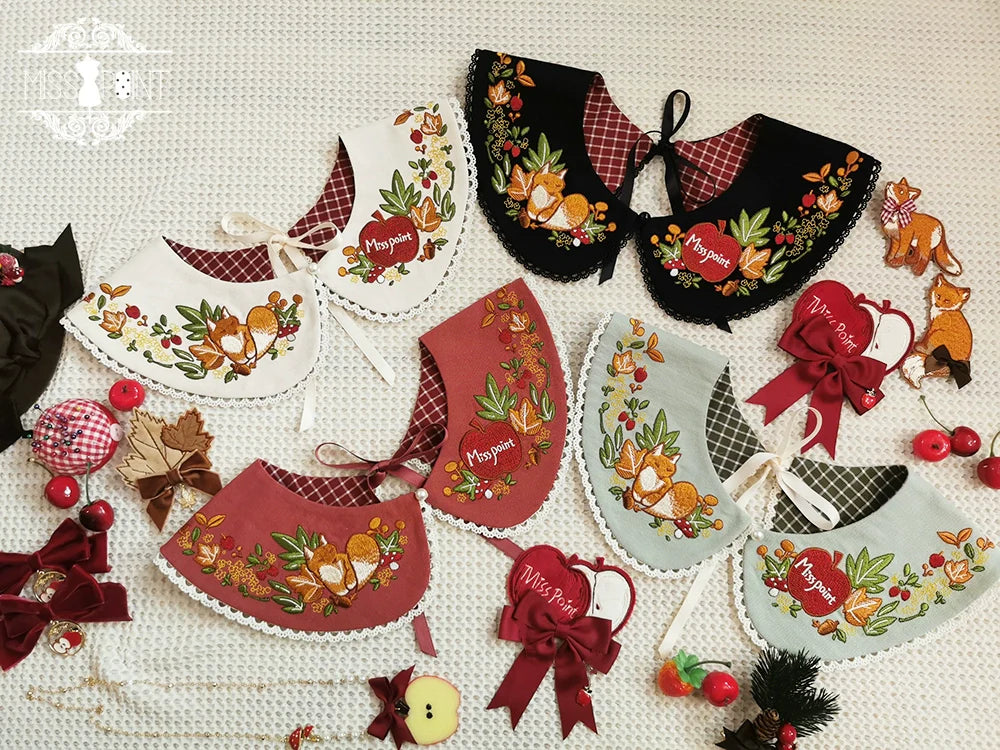 Chubby Fox in the Forest - Kawaii Lolita Accessories Knitted Fox Scarf Embroidered Faux Collar - image 2