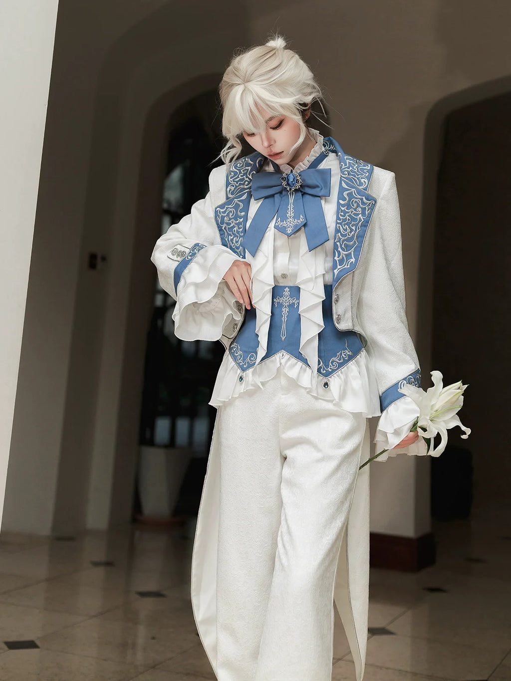 Lunar Paladin - Embroidered Ouji Lolita Tailcoat Set - image 10