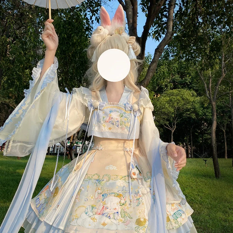 Laurel - Kawaii Han Lolita Jumper Dress Rabbit Print and Accessories - image 9