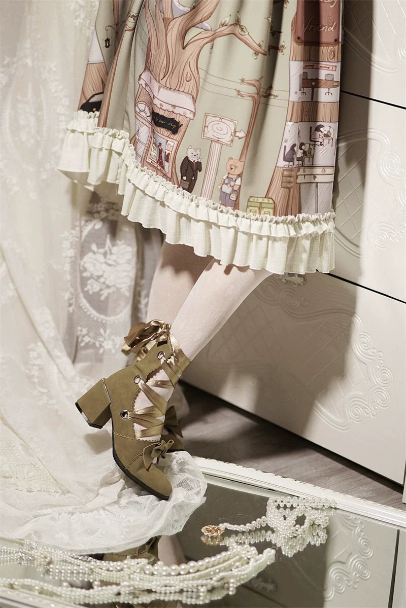 Muse Kiss - Elegant Lolita Shoes Lace-up Bow Heels Round Toe - image 17