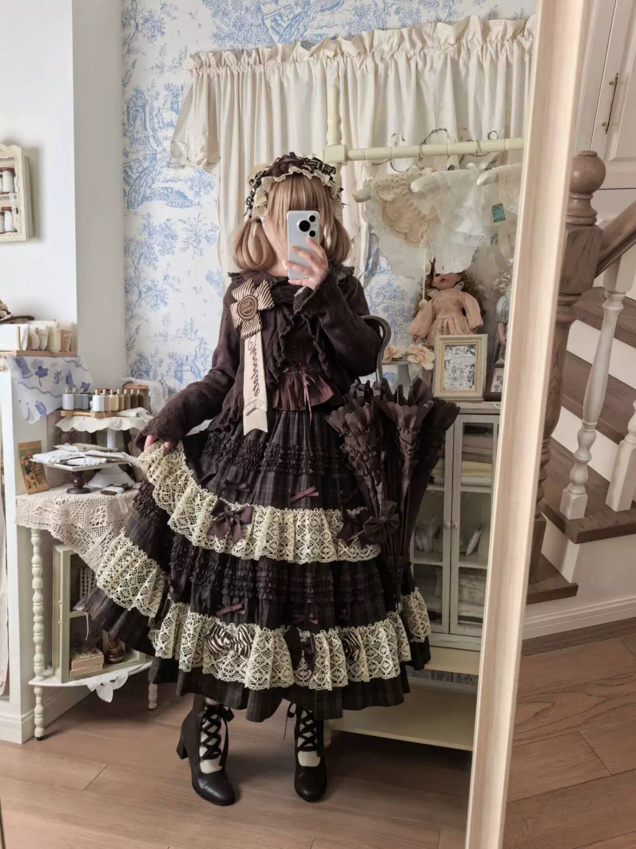 Coco Grace - Plaid Kawaii Lolita JSK Dress, Layered Ruffle & Bow and Accessories - image 13