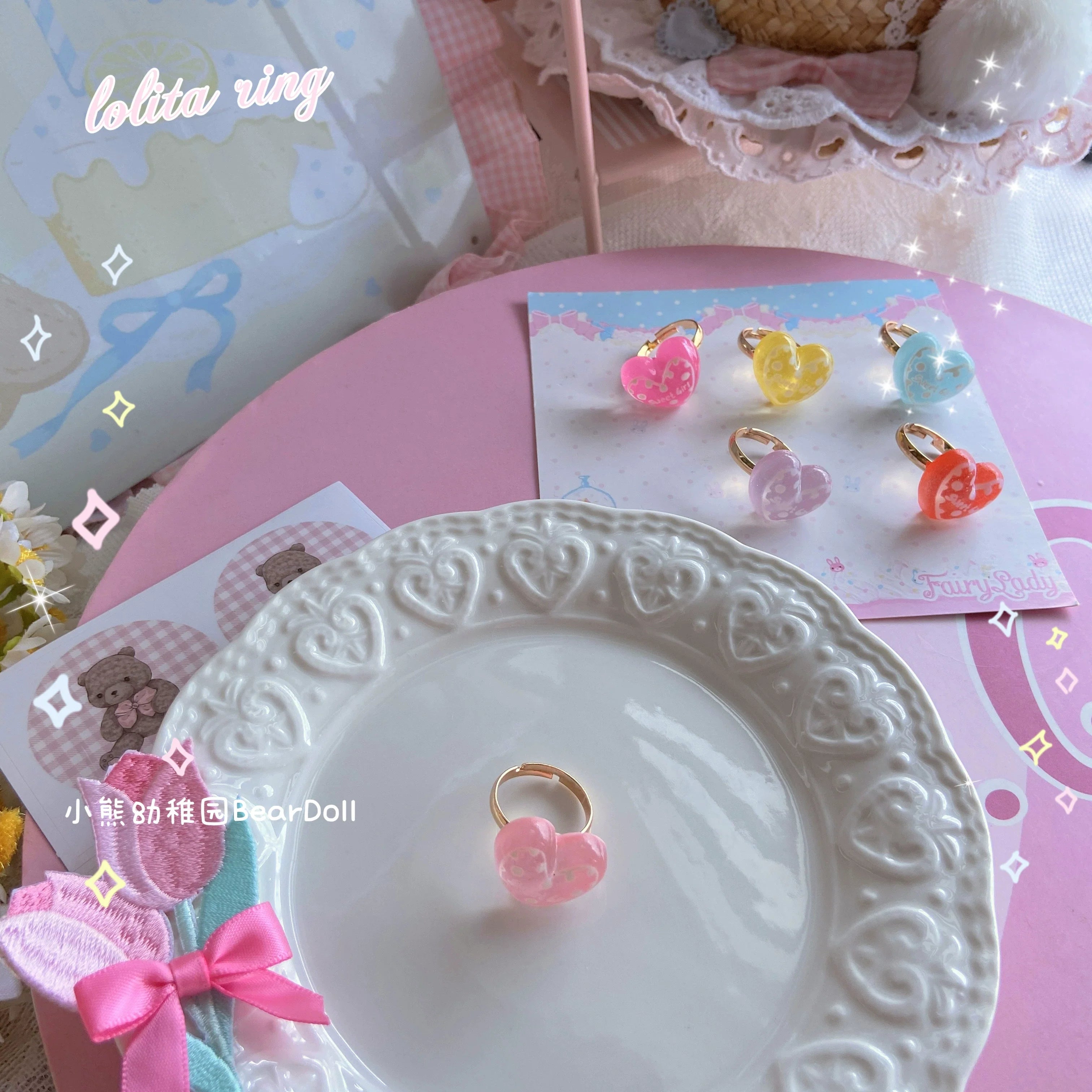 Kawaii Lolita Shell & Heart Adjustable Ring Collection - image 14