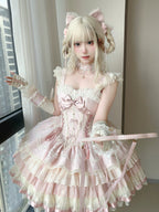 Lotus Crossing - Sweet Lolita Tiered Hem JSK Dress with Satin Bow and Accessories - image 13