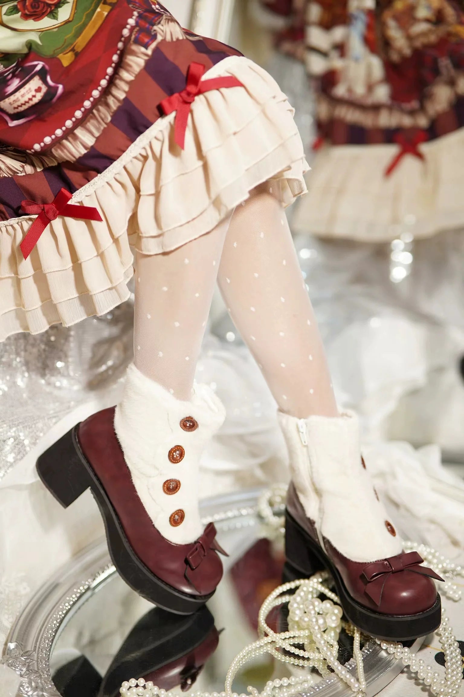 Winter Lolita Boots Fur Mary Jane Lolita Low Heel Shoes - image 8