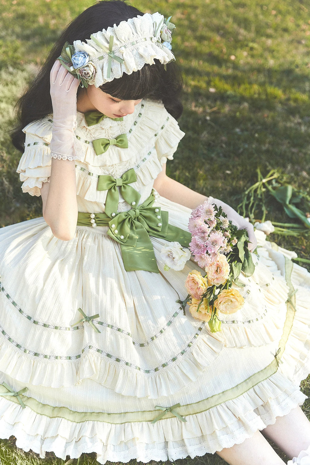 Lily of the Valley - Country Lolita OP Dress, Tiered Ruffles - image 9