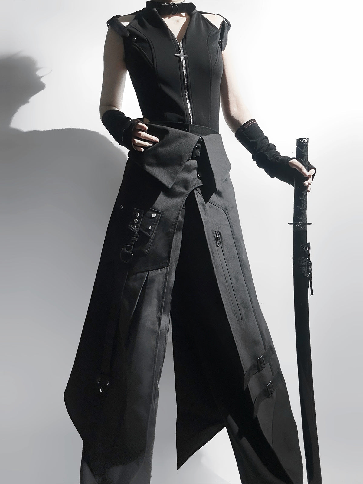 Nightblade Black Ouji Lolita Apron Pants Suit - image 8