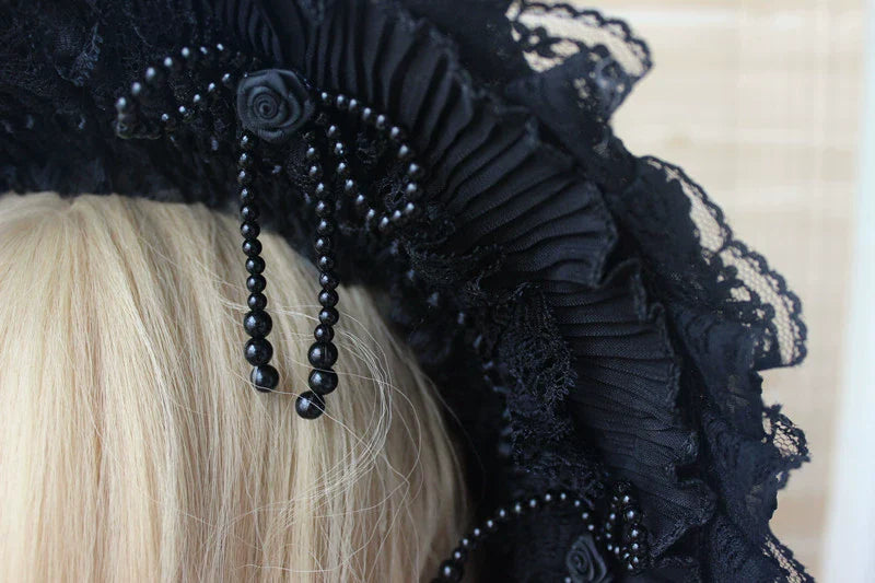 Gothic Lolita Handmade Bonnet with Bows and Beads - image 34