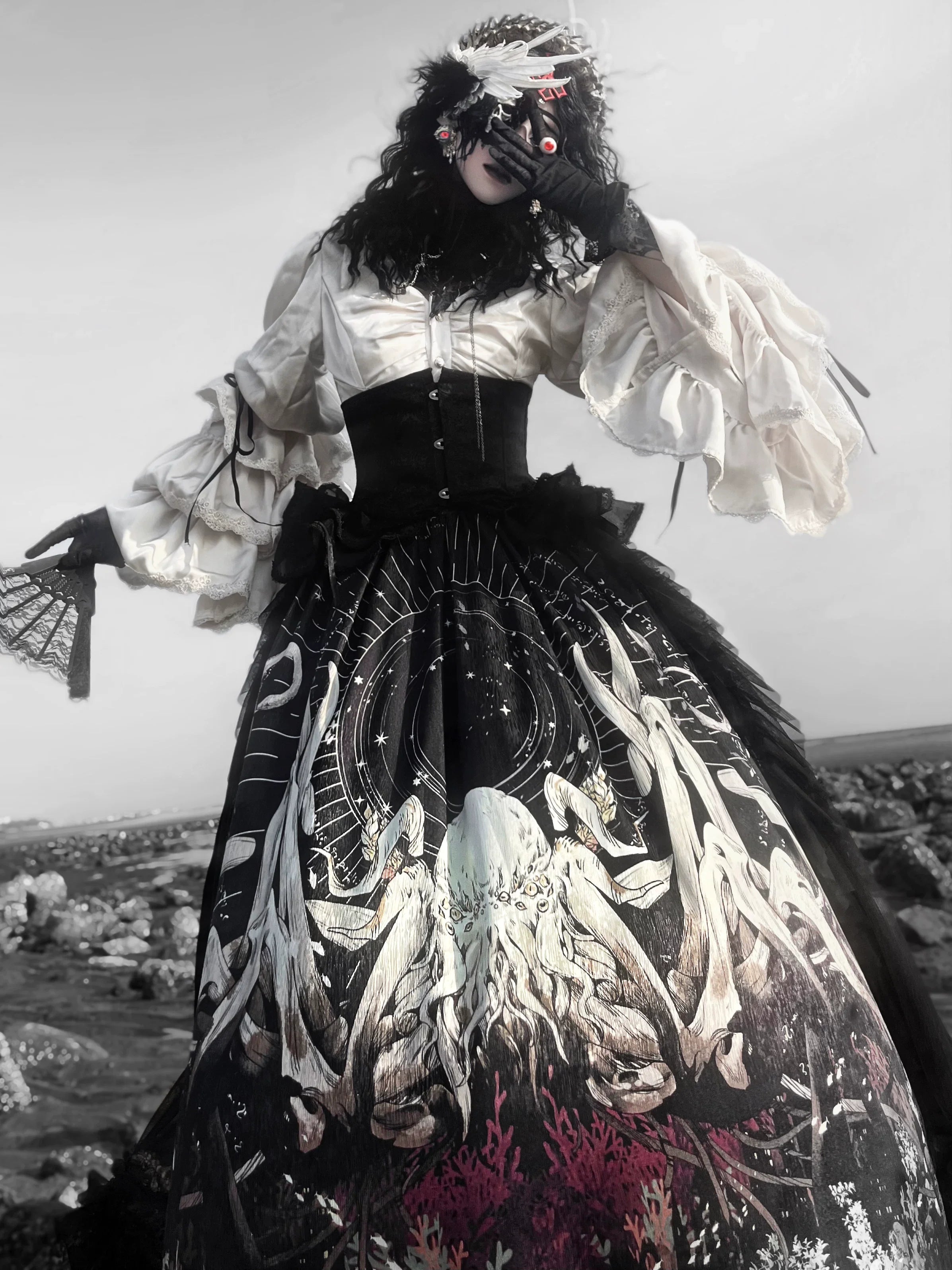 Plus Size Gothic Lolita Fishbone Waist Cincher, Layered Tulle - image 7