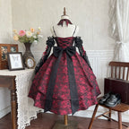 Rose Blood - Black Red Gothic Lolita JSK Jacquard Court Dress - image 17