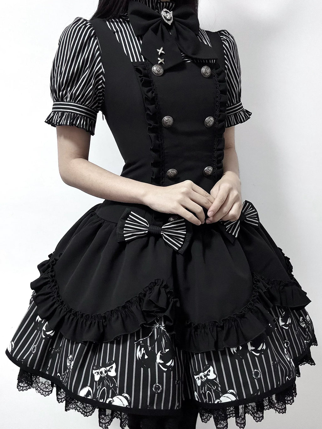 Dark Lord - Gothic Lolita Striped JSK Set, Skull Print - image 13