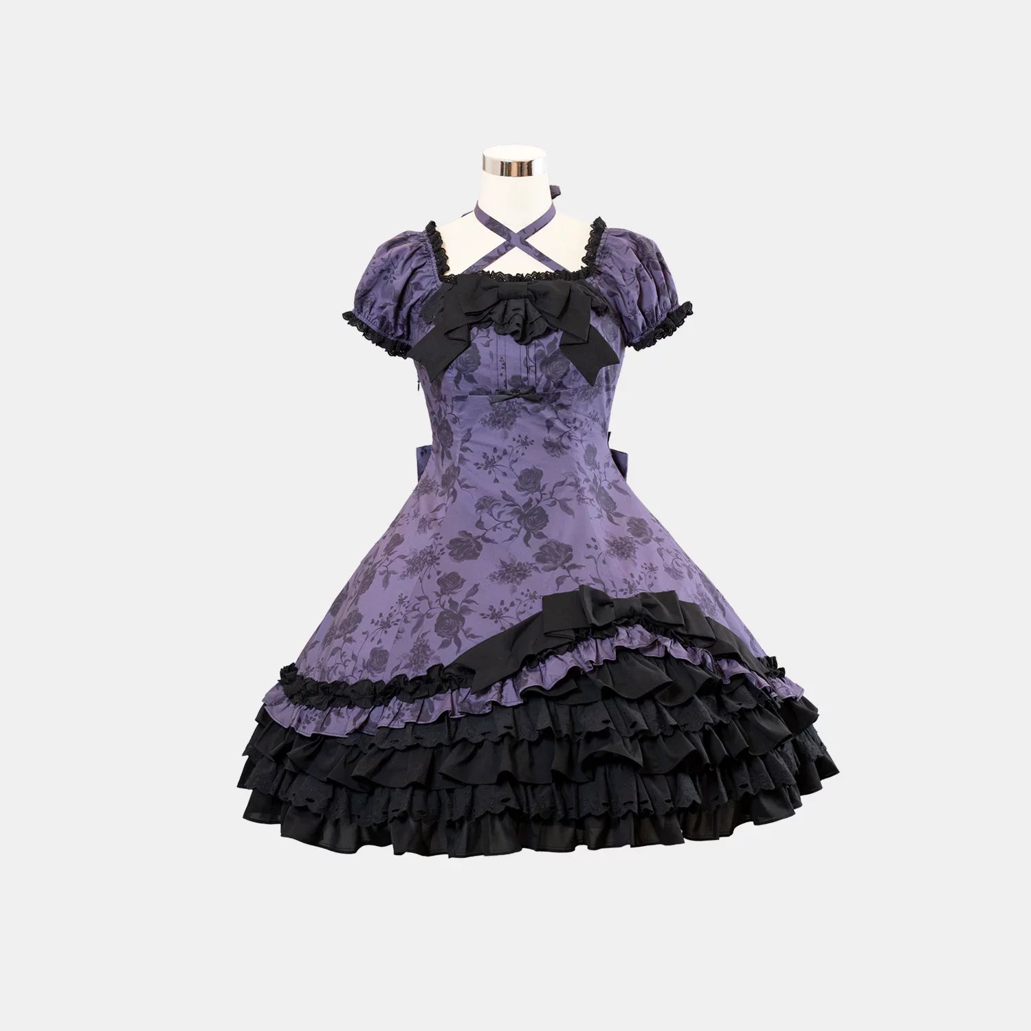 Bliss Bouquet - Cotton Old School Lolita Dress, Rose Print and Layered Hem and Accessories - image 25