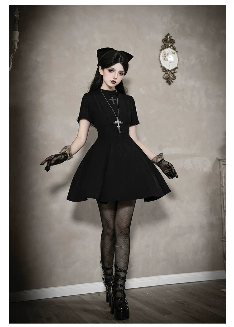 Nihil - Gothic Nun Lolita OP Dress, Irregular Hem Cape and Accessories - image 6