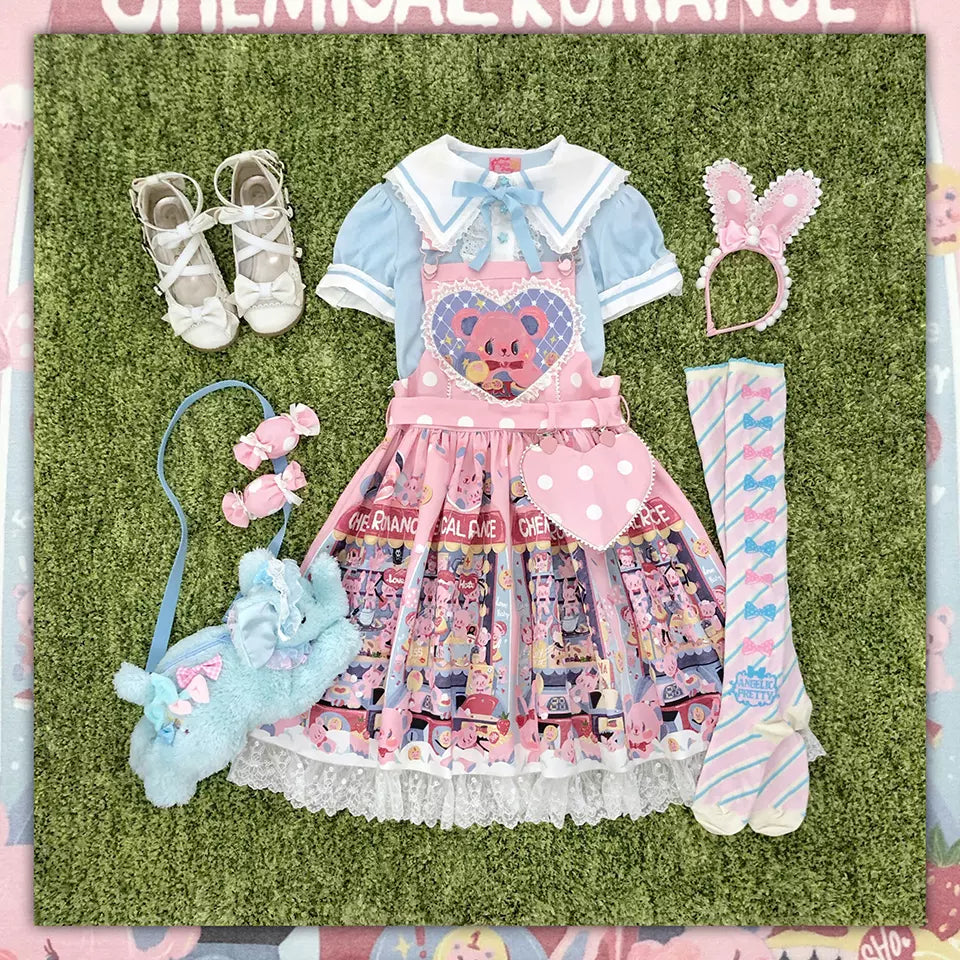 Sweetheart Doll Machine - Sweet Lolita Printed Salopette - image 7
