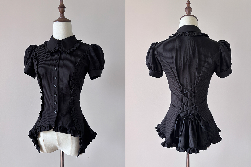 Lilith - Gothic Lolita Short-Sleeve Shirt with Detachable Tie - image 10